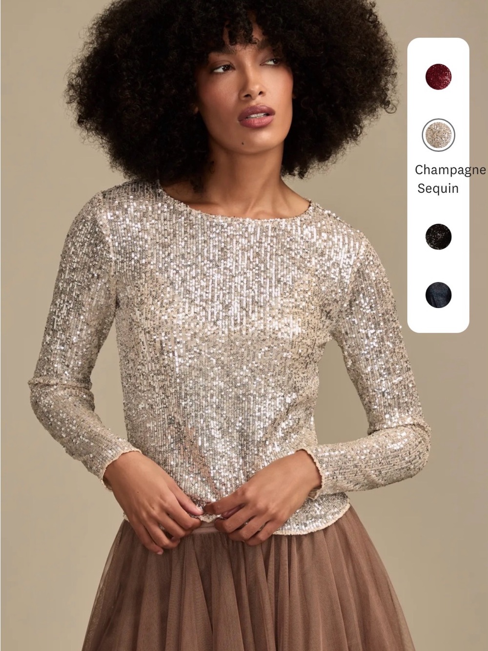 Lucky Brand Champagne Sequin Long-Sleeve Top